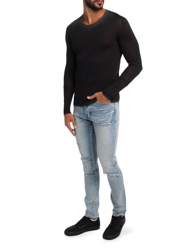 Black Knitted Sweatshirt With White Faded Dye