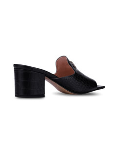 Croc Effect Sandals with Block Heels and Eagle Plaque
