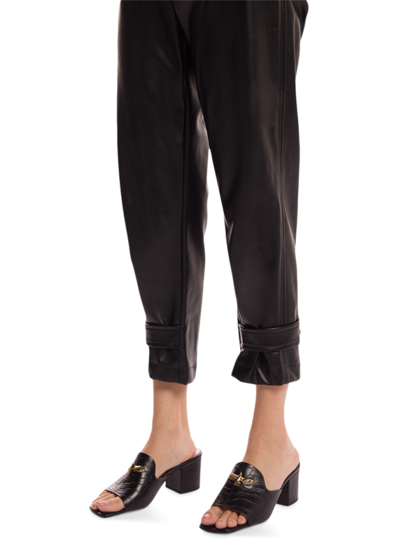 Croc Effect Sandals with Block Heels and Eagle Plaque