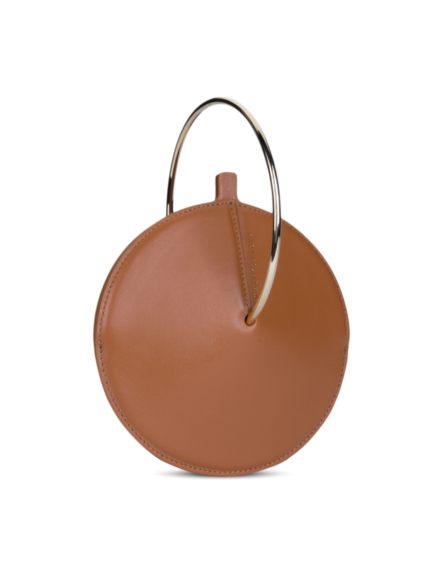 Leather Crossbody Flask Bag with Gold Handle