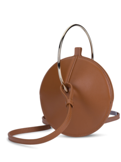 Leather Crossbody Flask Bag with Gold Handle