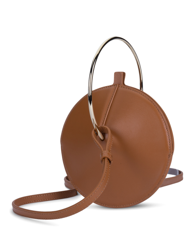 Leather Crossbody Flask Bag with Gold Handle