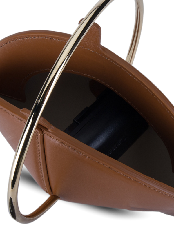 Leather Crossbody Flask Bag with Gold Handle