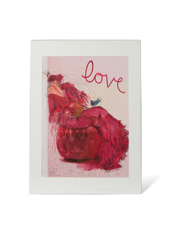 The Woman in Pink on The Pink Queen Pouf Chair