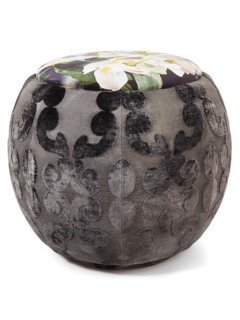 The Queen Pouf Chair : Designer Black Velvet on Black Washed Canvas with lg Floral Top