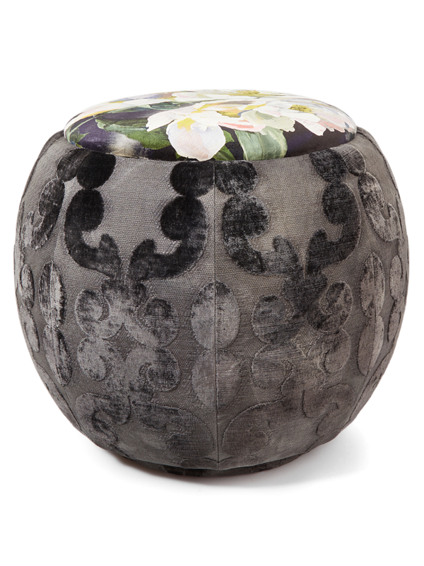 The Queen Pouf Chair : Designer Black Velvet on Black Washed Canvas with lg Floral Top