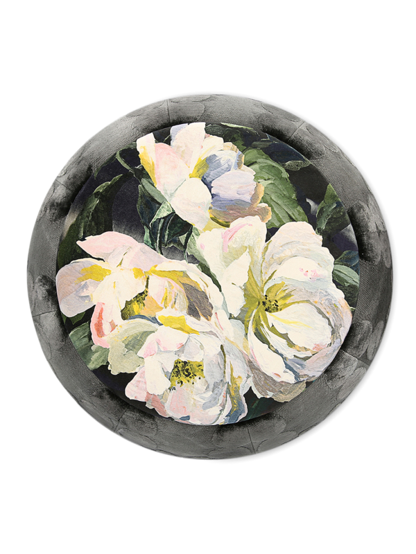 The Queen Pouf Chair : Designer Black Velvet on Black Washed Canvas with lg Floral Top