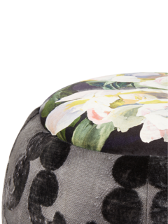 The Queen Pouf Chair : Designer Black Velvet on Black Washed Canvas with lg Floral Top