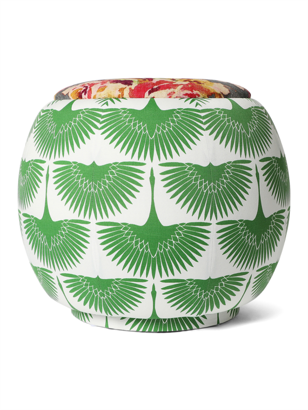 The Queen Pouf Chair : The Beauty Flock Green and White Multi Use with Designer Linen Floral Top