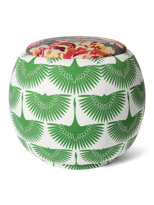 The Queen Pouf Chair : The Beauty Flock Green and White Multi Use with Designer Linen Floral Top