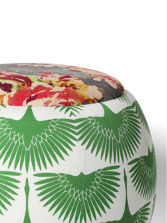 The Queen Pouf Chair : The Beauty Flock Green and White Multi Use with Designer Linen Floral Top