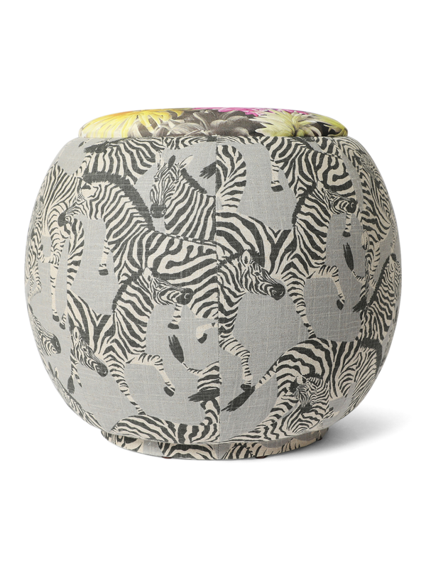 The Queen Pouf Chair : Linen Dancing Zebras with Designer Funky Floral Top