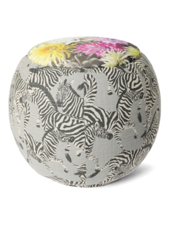 The Queen Pouf Chair : Linen Dancing Zebras with Designer Funky Floral Top