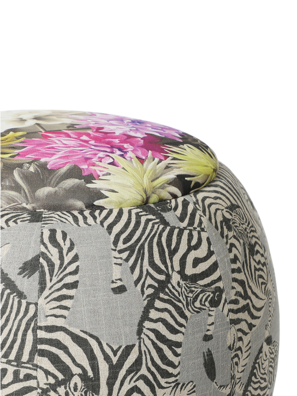 The Queen Pouf Chair : Linen Dancing Zebras with Designer Funky Floral Top