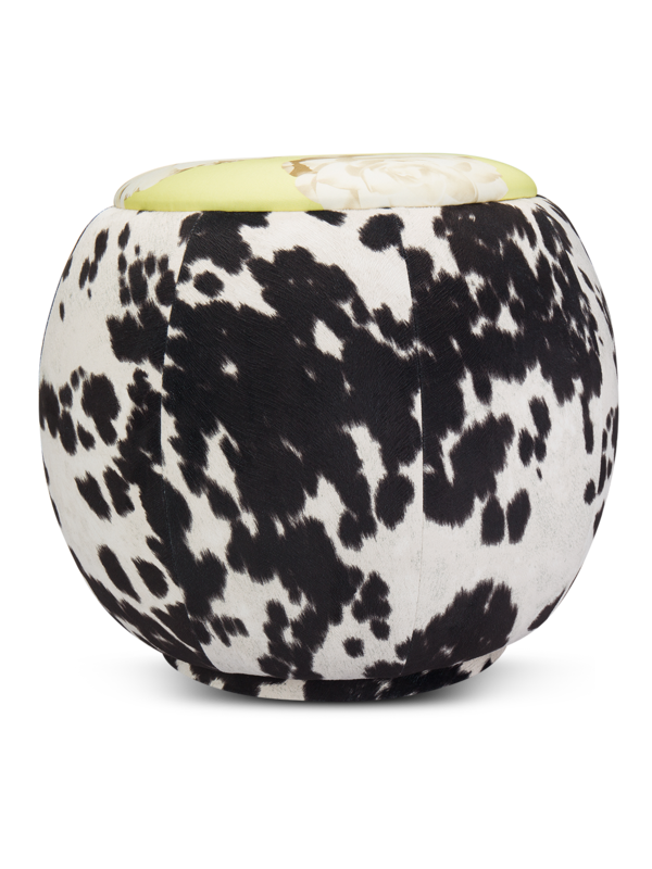 Cow Floral Print Velvet Pouf