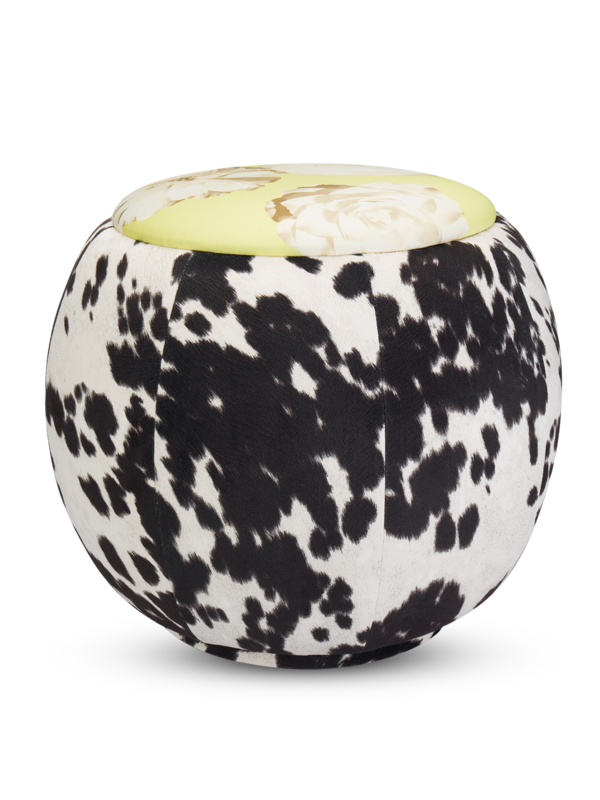 Cow Floral Print Velvet Pouf