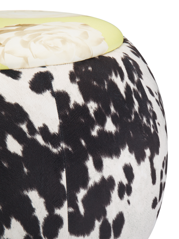 Cow Floral Print Velvet Pouf