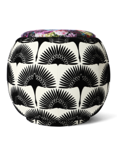 The Queen Pouf Chair : The Beauty Flock Black Velvet Embiossed with Flower Bomb Top