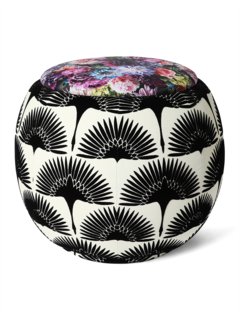 The Queen Pouf Chair : The Beauty Flock Black Velvet Embiossed with Flower Bomb Top