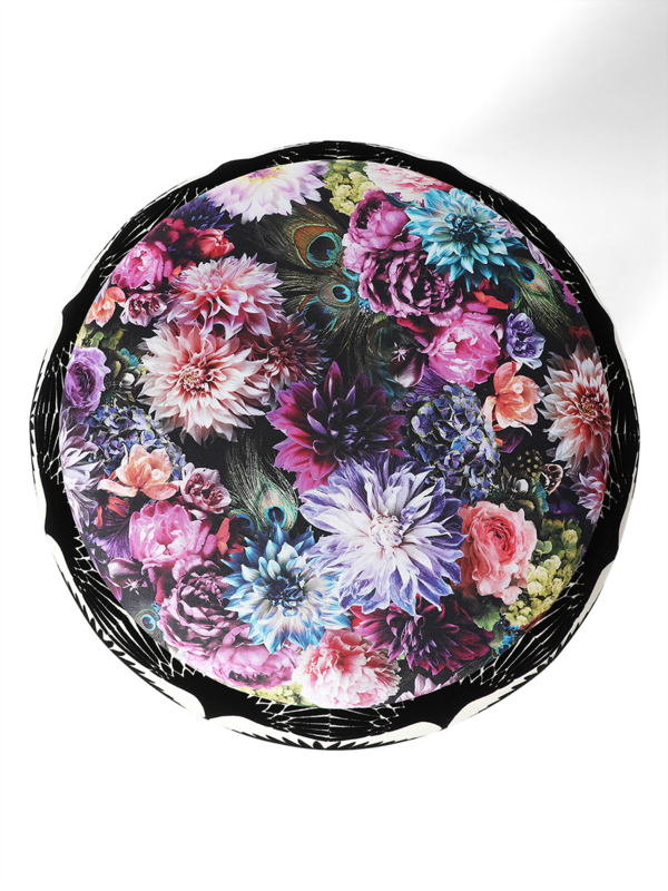 The Queen Pouf Chair : The Beauty Flock Black Velvet Embiossed with Flower Bomb Top