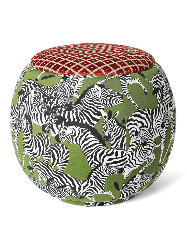 The Queen Pouf Chair : Green Zebras with Designer Cotta Velevt Embossed Top