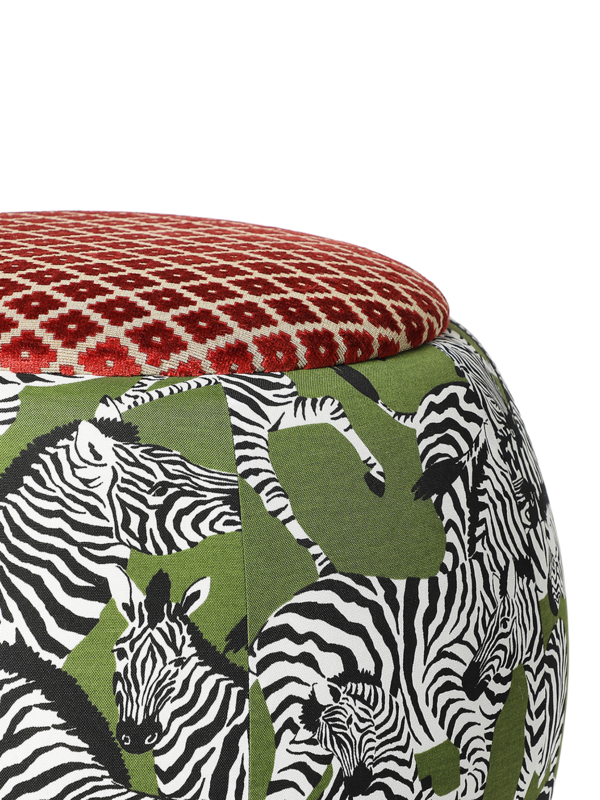The Queen Pouf Chair : Green Zebras with Designer Cotta Velevt Embossed Top