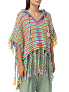 Multicolour Fringed Poncho