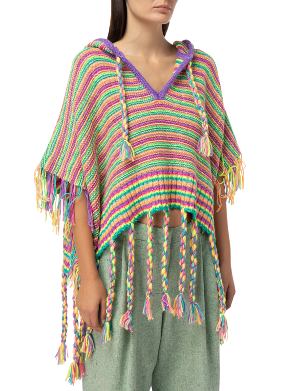 Multicolour Fringed Poncho