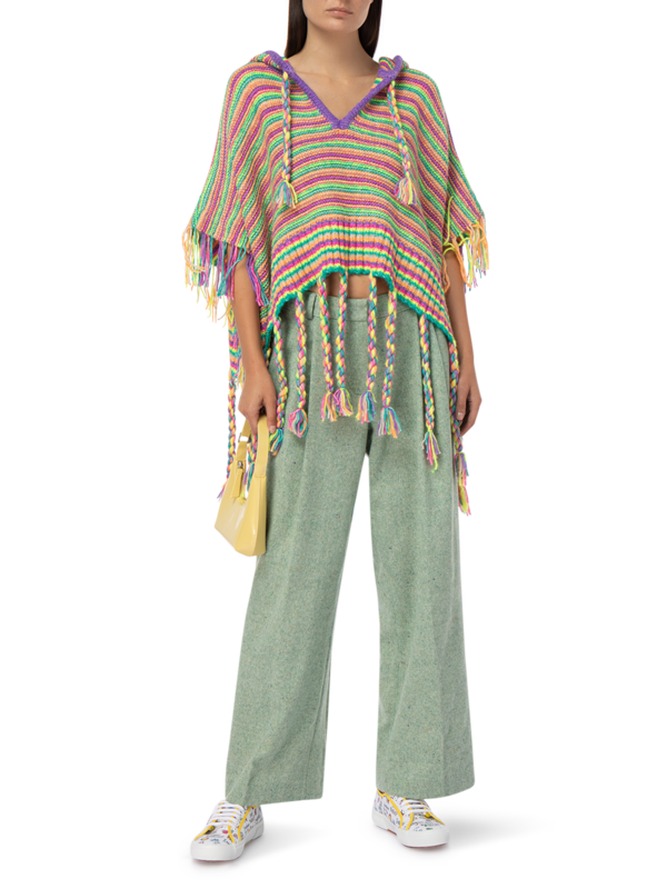 Multicolour Fringed Poncho