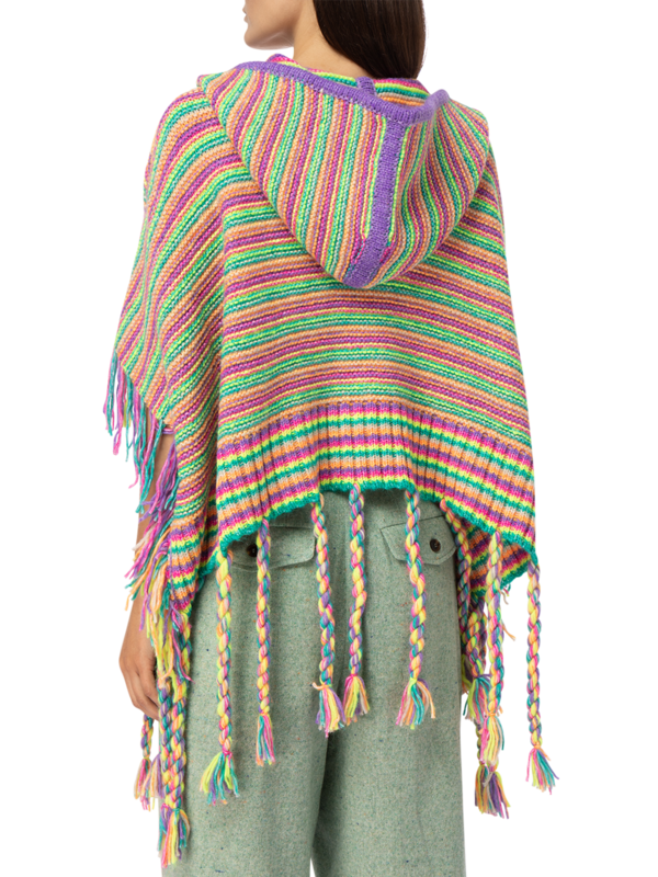 Multicolour Fringed Poncho