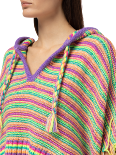 Multicolour Fringed Poncho
