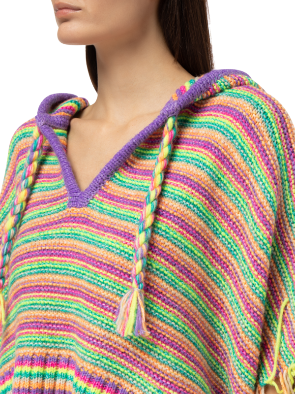 Multicolour Fringed Poncho