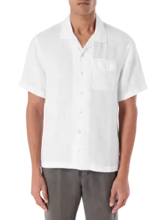 قميص من الكتان بأكمام قصيرة وجيب