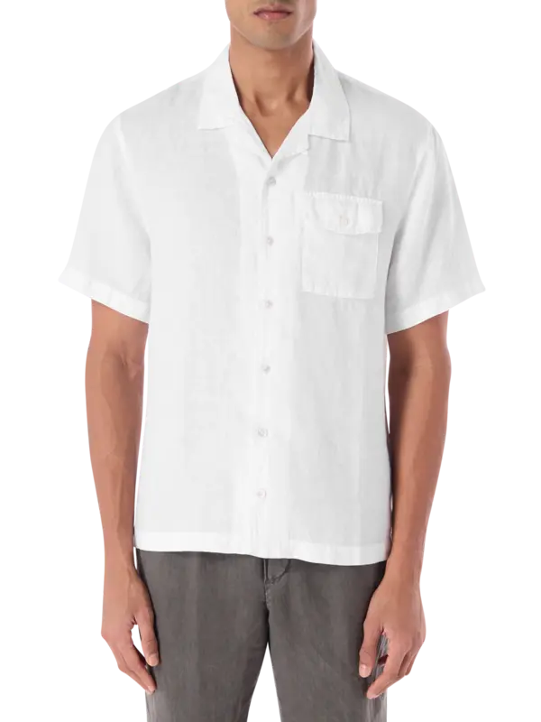 قميص من الكتان بأكمام قصيرة وجيب