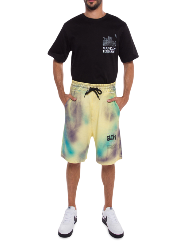 Multicolored Spray Paint Shorts with Leg Print