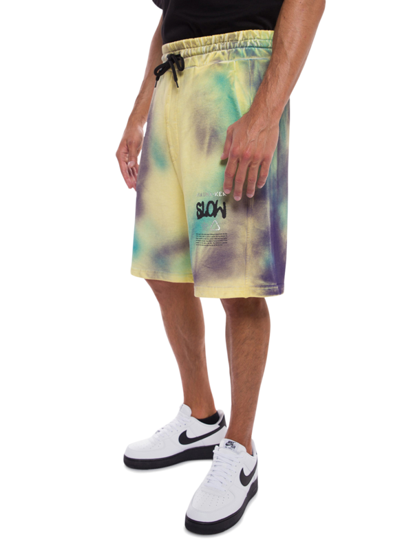 Multicolored Spray Paint Shorts with Leg Print
