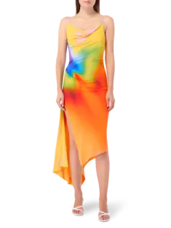 فستان بحمالات مزين بطبعة رينبو أوركيد