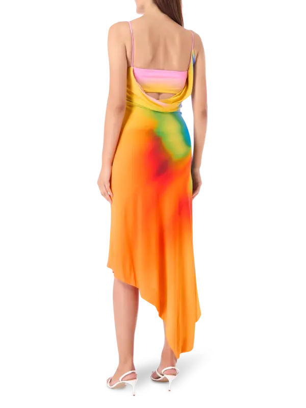 فستان بحمالات مزين بطبعة رينبو أوركيد