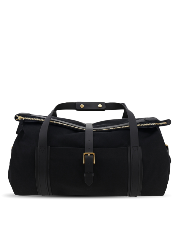 Black Travel Bag with Top Zipper and Front Flap