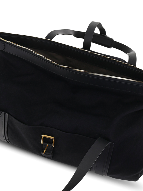 Black Travel Bag with Top Zipper and Front Flap
