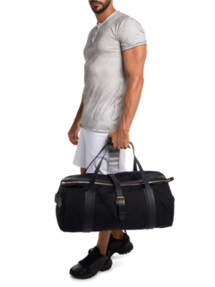 Black Travel Bag with Top Zipper and Front Flap