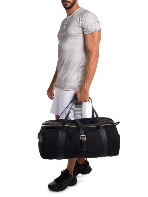Black Travel Bag with Top Zipper and Front Flap