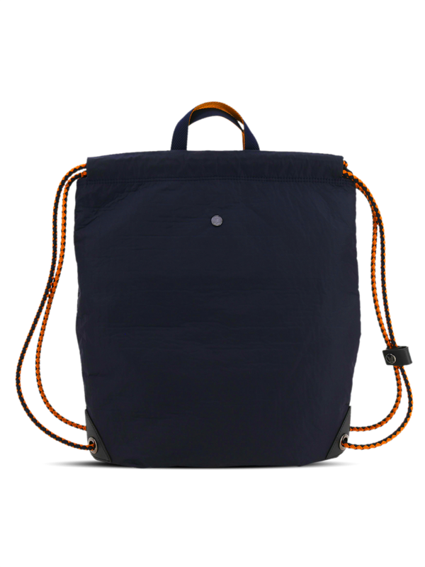 Blue-Black Backpack With Brown Drawstring