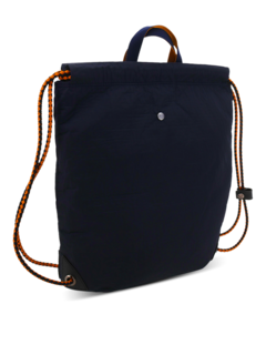 Blue-Black Backpack With Brown Drawstring