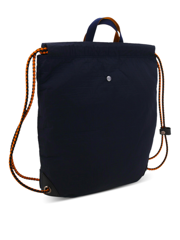 Blue-Black Backpack With Brown Drawstring
