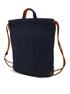 Blue-Black Backpack With Brown Drawstring
