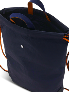 Blue-Black Backpack With Brown Drawstring