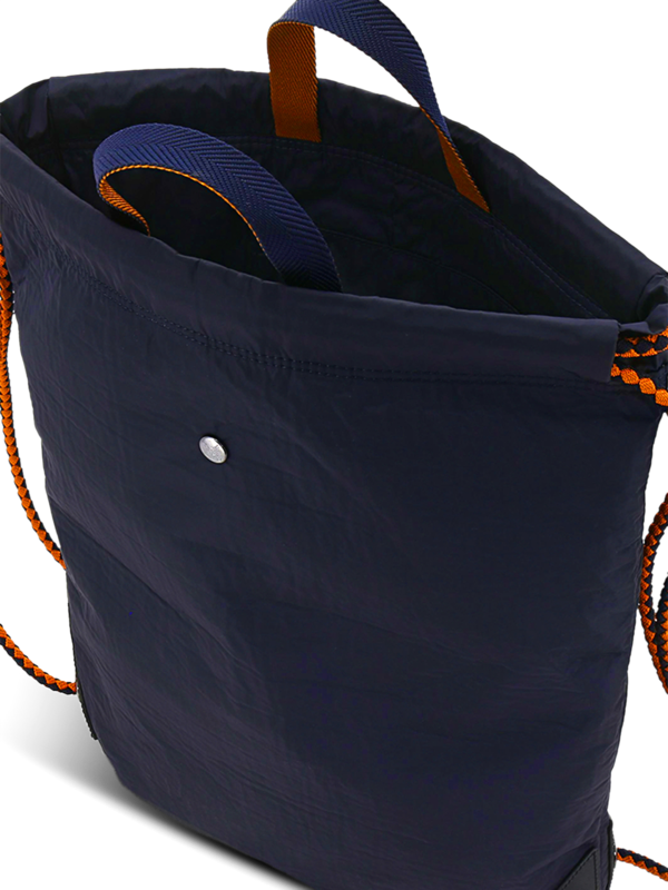 Blue-Black Backpack With Brown Drawstring