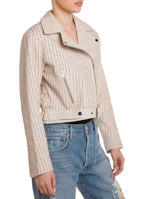 Mademoiselle Ivory Cropped Biker Jacket