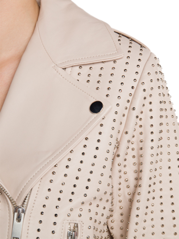 Mademoiselle Ivory Cropped Biker Jacket